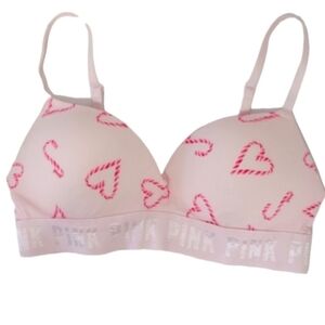 2010s Victoria's Secret Pink Wear Everywhere Wireless Push-up Candy Cane Bra 36D